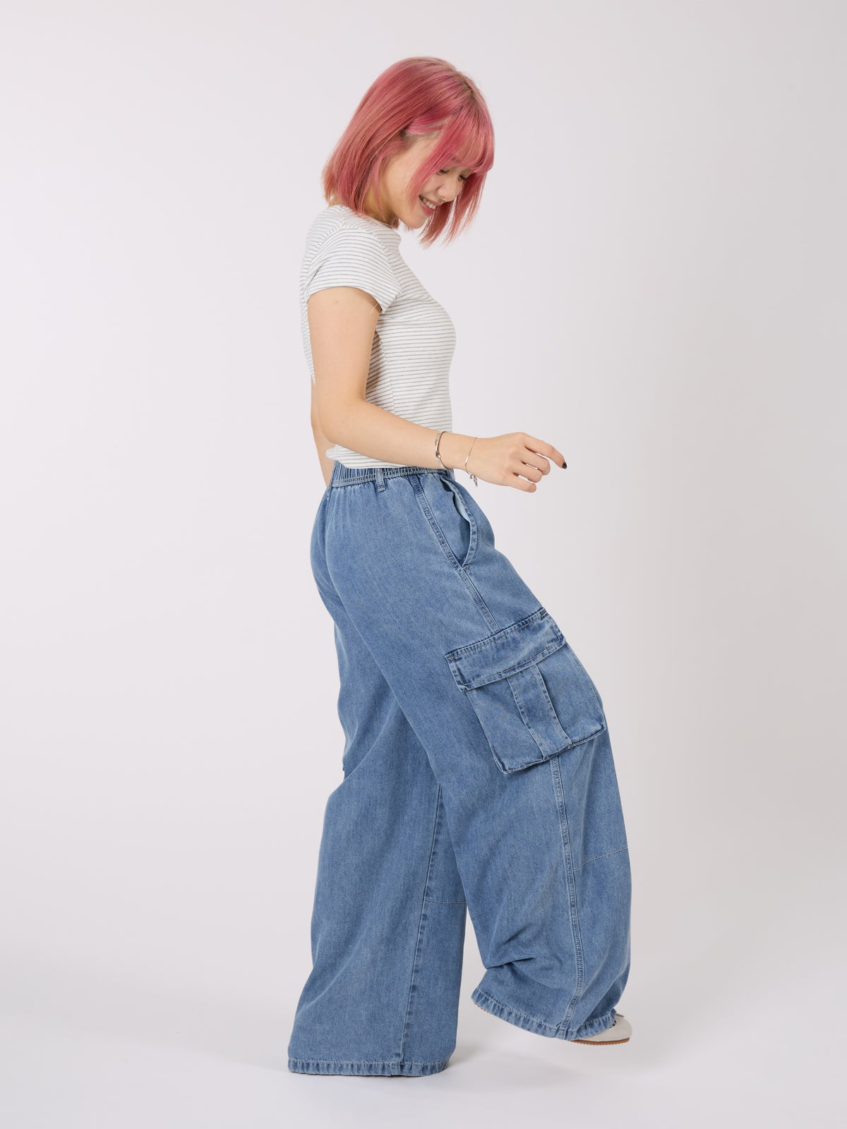 Wide Leg Cargo Denim Pants