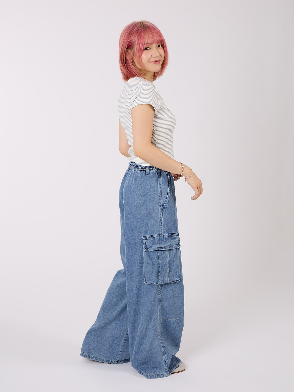 Wide Leg Cargo Denim Pants