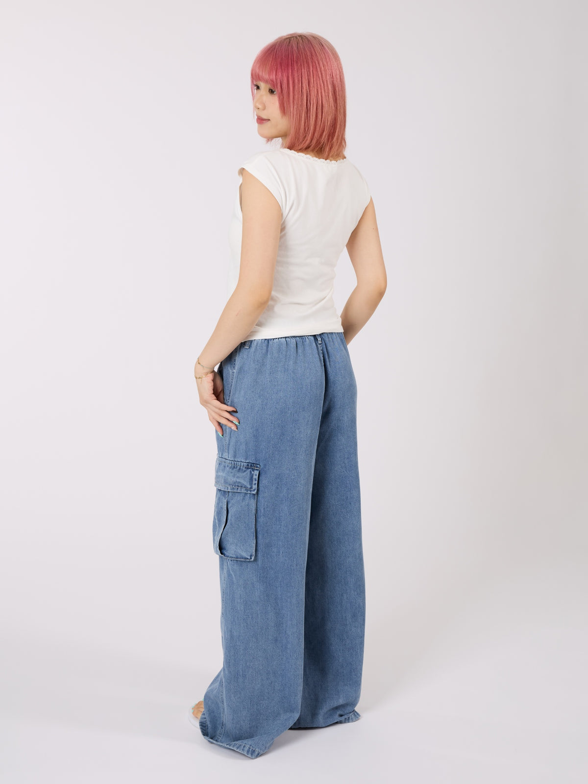 Wide Leg Cargo Denim Pants