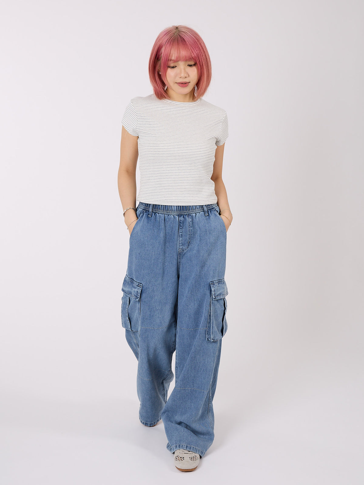 Wide Leg Cargo Denim Pants