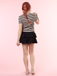 DEBRA, Ruffled Tiered Mini Skirt - 8S6-Black
