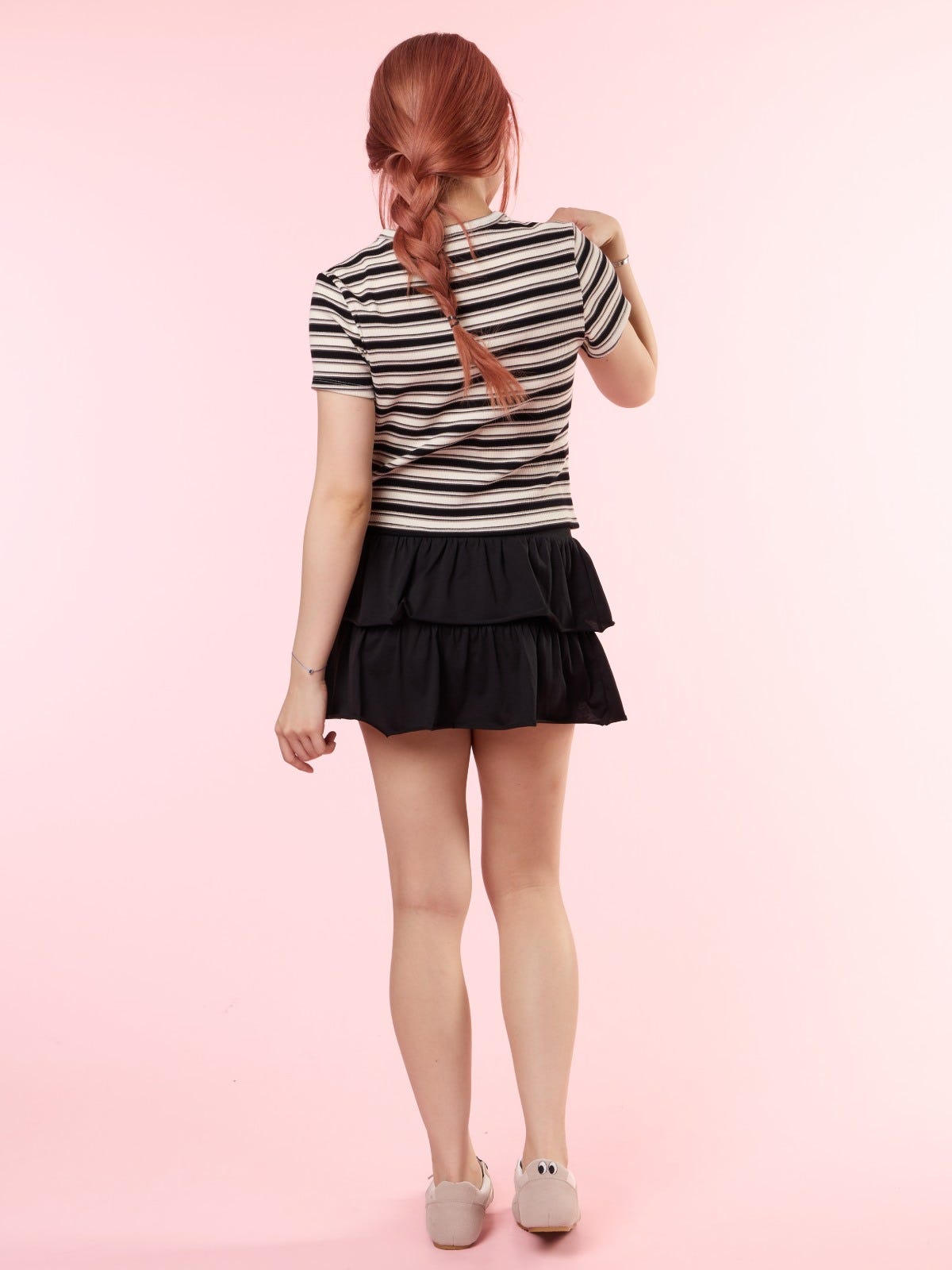 DEBRA, Ruffled Tiered Mini Skirt - 8S6-Black